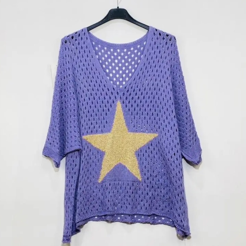 MADE IN ITALY Purple Knit Top with Gold Star
